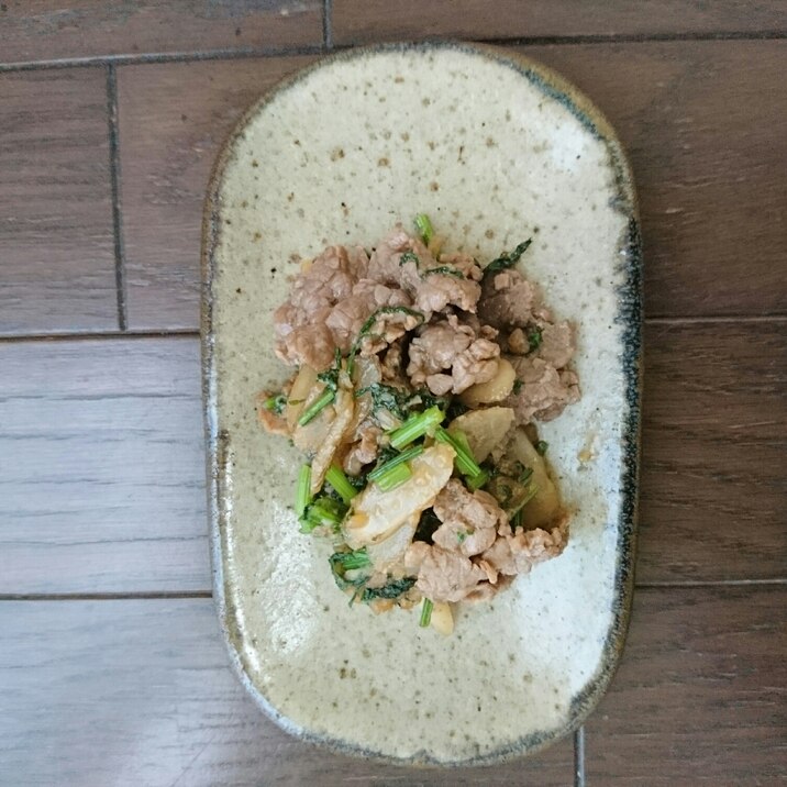 人参の葉っぱと牛肉とごぼうの炒め物☆